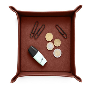 Organisateur de bureau en cuir véritable marron avec compartiment de rangement au design moderne pour clés, pièces de monnaie, bijoux, plateau en cuir - Product Image 3