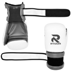 Gants de boxe RYDOM blancs et gris avec fermeture auto-agrippante pour le kickboxing, l'entraînement au sac de frappe, logo personnalisé, équipement de combat en gros OEM - Product Image 6