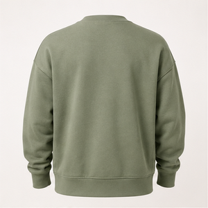 เสื้อสเวตเชิ้ตคอกลมทรงตรงขนาดใหญ่พิเศษสำหรับผู้ชาย สีเขียวเซจ ผ้าคอตตอนผสมโมดอลเนื้อนุ่ม รุ่น MCRW-0013 - Product Image 2
