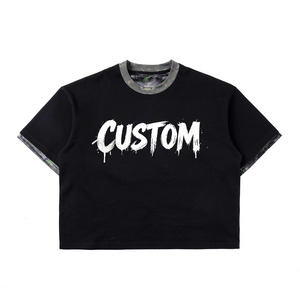 SHY SPORTS Men's 100% Cotton Streetwear T-<b>shirt</b> Custom Tshirt Printing Design Heavyweight Oversized <b>Patchwork</b> Neck T <b>Shirt</b> - Product Image 1