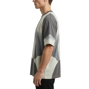 T-shirt Homme Oversize Boxy en Coton Lourd 300 GSM Personnalisé, Style Vintage Délavé, Patchwork, Streetwear, Luxe, Col Rond, Vierge - Product Image 2