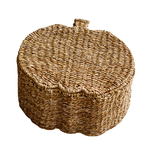 Grand panier de rangement en jonc de mer naturel avec couvercle en forme de citrouille, boîte organisatrice en osier écologique, vente en gros, usine du Vietnam - Product Image 3