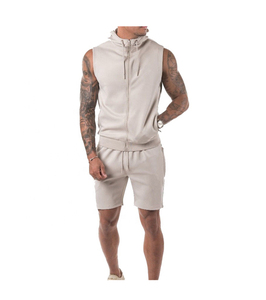Conjunto Deportivo de Hombre sin Mangas con Capucha, Color Sólido, Cierre de Cremallera, Transpirable, Poliéster, Shorts Casuales de Verano, Corte Regular - Product Image 1