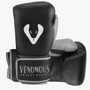 Guantes de Boxeo Venomous de Cuero Personalizables Negros con Logotipo de Serpiente para Adultos - Product Image 1