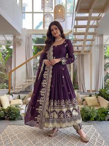 Trendy Crunchy Silk Anarkali Gowns with Heavy Embroidery Sequence Zari Work with Heavy Work Fancy Dupatta and Bottom Set - Product Image 5