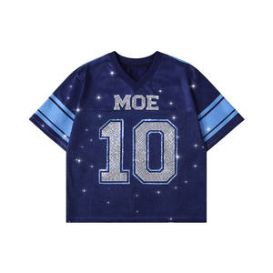 Jersey de Fútbol Americano para Mujer, Malla Azul Oscuro con Pedrería Premium, Ropa Urbana, Logotipo Personalizado, Producción al por Mayor OEM - Product Image 2