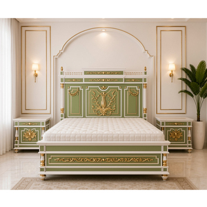 Juego de dormitorio de lujo inspirado en la Roma antigua, tallado a mano, en madera maciza de teca, muebles de dormitorio clásicos europeos, cama tamaño king para Europa. - Product Image 1