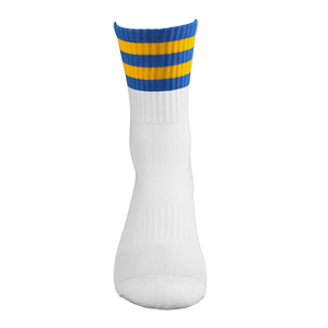 Calcetines blancos con rayas azules y amarillas para baloncesto, para adultos, transpirables, de algodón tejido, para verano. - Product Image 1