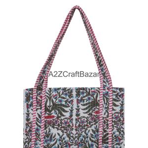 Bolso Tote Grande de Algodón 100% Puro Acolchado para Mujer, Estampado a Mano, con Asa Larga, Diseño Floral Multicolor, Nuevo Estilo, Productos Populares, Tela Ecológica - Product Image 2
