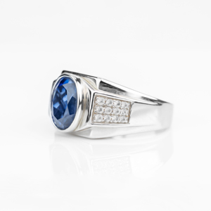 Majestic <b>Mens</b> 925 Sterling <b>Silver</b> Sapphire Cocktail <b>Ring</b> Shield Shape Pave Setting Classic Everyday Wear Fine Jewelry Gift - Product Image 4