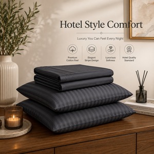 Premium Quality 100% Cotton 210 TC Sateen <b>Striped</b> Bedsheet Soft and Breathable Luxury <b>Bedding</b> Sheet for Home Available for Sale - Product Image 2