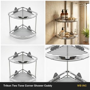 Handmade SS202 Two Tone Steel Double Tier Modern Trikon <b>Corner</b> Shower <b>Caddy</b> 34 cm Home Decor for Hotels and Weddings - Product Image 6