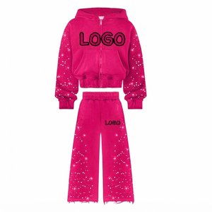 Custom Men's <b>Pink</b> Print Logo <b>Tracksuits</b> Sets Hooded Zipper Full Sleeves Loose Fit Autumn Streetwear With Logo And Side Pockets - Product Image 1