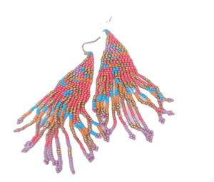 Multicolour Beaded Bohemian Style <b>Long</b> Fringe <b>Earrings</b> for Women Bohemian Danglers - Product Image 1