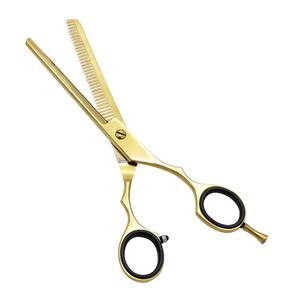 Ensemble de ciseaux de coiffure professionnels en acier inoxydable doré, lame tranchante, pour droitiers, manche long, légers, réutilisables, 28 dents - Product Image 5