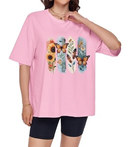Camiseta de Algodón 100% Estampada al por Mayor para Mujer, Manga Corta, Cuello Redondo, Hombro Caído, Cómoda, Oversize, de Bangladesh - Product Image 4