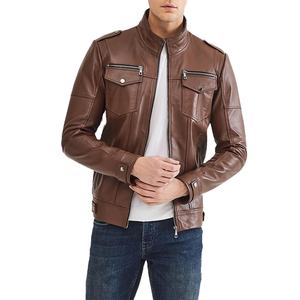 Chaqueta de Motociclista de Cuero Genuino Marrón Premium, Precio al por Mayor, Cierre de Cremallera, Bolsillos Dobles Delanteros, Estilo Urbano - Product Image 1