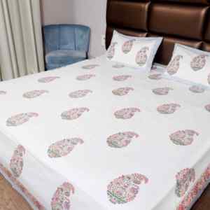 Juego de Sábanas Planas y 2 Fundas de Almohada de Algodón Puro con Estampado Paisley Rosa Pastel, 300 Hilos, Orgánico, para Todas las Temporadas, Regalo de Navidad o Boda, B2B - Product Image 2