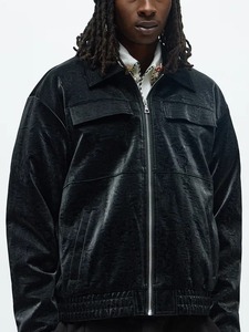 <b>Cropped</b> Coated Padded Leather Bomber <b>Jacket</b> - Product Image 4