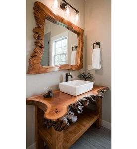 Luxury Handcrafted Modern Live Edge Solid Wood Eco-Friendly Durable Bathroom Vanity Polished Finish Matching <b>Mirror</b> Frame <b>Set</b> - Product Image 1