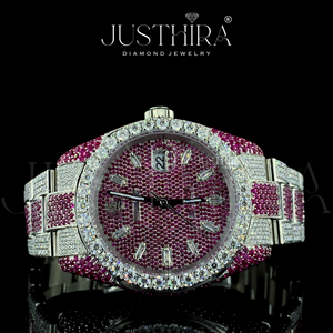 Reloj de Marca con Incrustaciones de Diamantes Moissanite, Estilo Hiphop, Esfera Rosa con Diamantes Rosas, Ideal para Regalo de Compromiso, Boda o Aniversario - Product Image 5