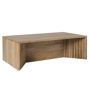 Table basse carrée en bois de manguier massif, design minimaliste cannelé, finition naturelle, nouvelle collection moderne pour salon et bureau à domicile - Product Image 1