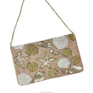 Pochette de soirée perlée à paillettes or blanc coquillage motif géométrique luxe sac à main de mariée fête de mariage Designer mode pli - Product Image 3