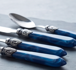 Ensemble de couverts argentés à manche bleu, élégants en acier inoxydable, pour table à manger, mariage, cuisine, fête et usage quotidien - Product Image 3