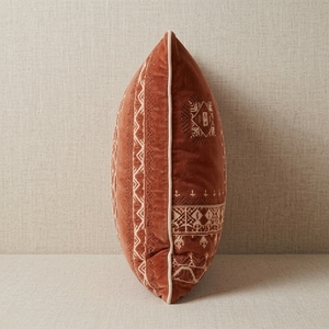 EMBROIDERED RED Terracotta & <b>Cream</b> Geometric Patterned Decorative Accent Cushion for Living Room <b>Armchair</b> & Sofa. 44x44 cm - Product Image 3