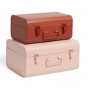 Industrial Curved <b>Metal</b> <b>Trunk</b> Set Rectangular Hinged Closure Classic Design With Lid Stacking Mint Green And Yellow 2 Layer - Product Image 5