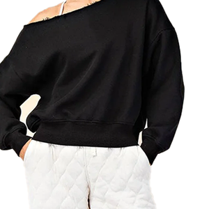 Sweat-shirt d'hiver noir Bardot surdimensionné doublé pour femme, col rond, confortable, style streetwear, avec logo personnalisé Greek Life - Product Image 6