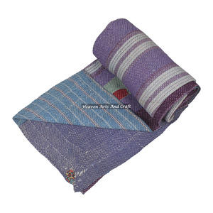 Manta Kantha Hecha a Mano, 100% Algodón, Diseño Vintage de Rajasthan, Estampada, Lavable, para Uso en el Hogar y Hoteles - Product Image 1