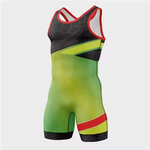 Traje de Lucha Libre al por Mayor con Estampado por Sublimación Naranja, Azul, Blanco, Rojo, Elástico, Ropa de Artes Marciales, Singlet de Lucha Libre de 1 Pieza para Adultos - Product Image 2