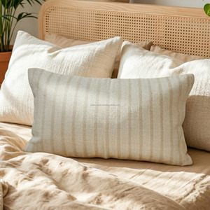 Accent Body Pillowcase <b>Large</b> Lumbar 40x65 Custom Size Durable Striped Cotton Foldable Woven Pillowsham for Bedroom - Product Image 2