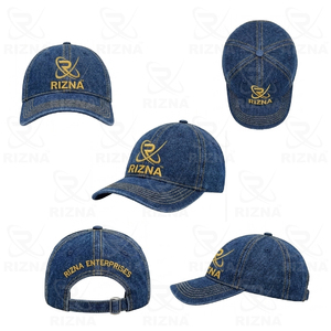 Gorra de Béisbol RIZNA de Mezclilla Twill, 6 Paneles, Ajustable, Unisex, Estilo Casual Vintage, Lavada, con Logotipo Bordado en 3D en el Panel Frontal, Azul, Algodón, Metal - Product Image 4