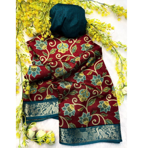 Sari de Seda Suave de Lujo con Diseño Floral y Bordes Intrincados para Bodas y Festivales - Product Image 1