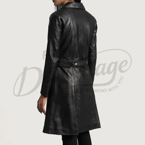 Premium <b>Women</b> <b>Black</b> Real Leather <b>Trench</b> <b>Coat</b> Classic <b>Long</b> Belted Sheepskin Overcoat Slim Fit Formal Leather Jacket - Product Image 5