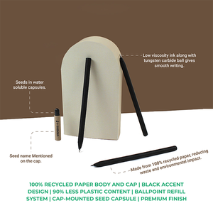 Stylos à graines écologiques - Corps en papier recyclé durable, pointe de 0,35 mm, encre noire, stylo à bille avec capuchon en graines, papeterie zéro déchet, cadeau - Product Image 4
