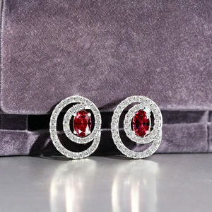 ต่างหูเม็ดเพชรทับทิมแท้แบบเกลียวที่ไม่เหมือนใครคุณภาพดีเงินสเตอร์ลิงสีขาวทองทันสมัยของขวัญสำหรับงานแต่งงานตามกระแส - Product Image 6