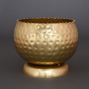 Macetero de Mesa de Metal Dorado Martillado de Lujo - Maceta Redonda Decorativa de Latón para Interiores con Soporte para Decoración del Hogar y Bodas - Product Image 4
