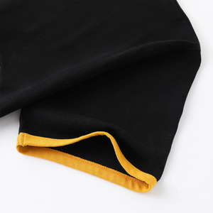 Camiseta Negra de Manga Corta al Por Mayor de Primera Calidad con Ribete Amarillo en Contraste, Cuello Redondo, Corte Regular, Color Sólido Informal - Product Image 4