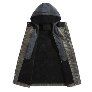 Men's Hooded Genuine Leather Motorcycle Jacket with Sherpa Lining Quick Dry Windproof <b>Thick</b> <b>Winter</b> <b>Coat</b> Zipper Closure Pockets - Product Image 2