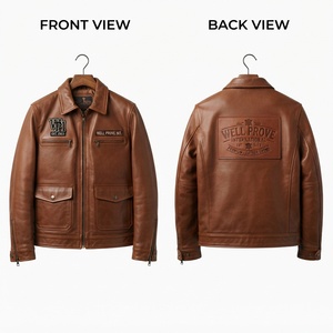 Blouson de moto en cuir PU premium noir personnalisé avec logo en relief, design à panneaux côtelés, style homme, tricoté et respirant - Product Image 2