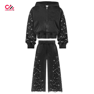 Conjunto Deportivo de Dos Piezas para Hombre, con Capucha, Diseño Sólido con Pedrería, 100% Algodón, Transpirable, Ligero y de Secado Rápido - Product Image 6