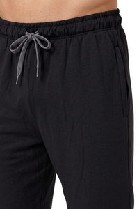 Shorts en jersey de coton noir pour homme avec cordon de serrage à la taille, décontractés, respirants, longueur Bermuda, couleur unie, tissu tricoté - Product Image 3