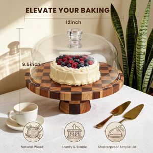 <b>Cake</b> <b>Stand</b> 12in Wooden <b>Cake</b> <b>Stand</b> 2-in-1 Dessert Display & Charcuterie Board Platter for Serving Cupcakes - Product Image 4