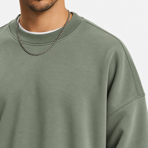 Sudadera de Cuello Redondo Saga Verde para Hombre, Color Sólido, Manga Larga, Estilo Holgado, Informal, Transpirable, de Poliéster/Algodón, para Invierno - Product Image 4