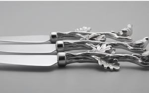 High Quality Mirror Finished Stainless Steel <b>Cheese</b> <b>Knife</b> <b>Set</b> With Elegant Leaf Pattern Handles Perfect For Home Kitchen Dining - Product Image 3