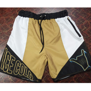 Shorts de sport décontractés pour hommes, en toile non tissée 100 % polyester, avec logo personnalisé, imprimé, taille mi-haute, blocs de couleur, élastiques, pour la plage et le basketball – Dernière conception - Product Image 2