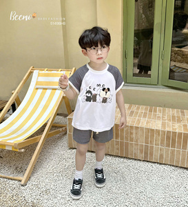 Listo para enviar, ropa para niños, pantalones cortos, camiseta y pantalones cortos para niños pequeños, 2 uds., conjuntos de ropa para niños pequeños con estampado sólido de dibujos animados - Product Image 5